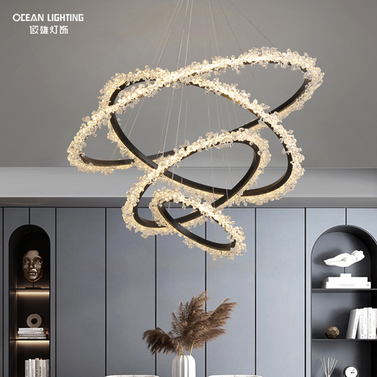 Ocean Lighting Hanging Decorative Circle Rings Crystal Chandelier