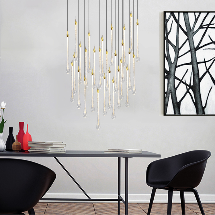 Hotel High LED Hanging Fixtures Lamp Design Dining Ceiling Crystal Chandelier Lighting Modern Luxury