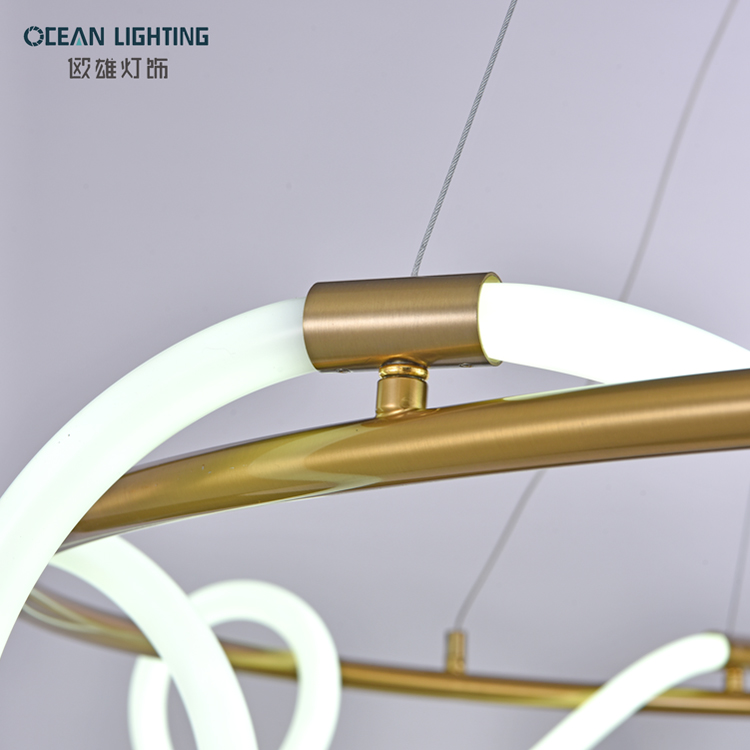 Led Copper Circle Metal Decorative Dining Lamp Modern Silica Gel Hanging Pendant Light for Living Room