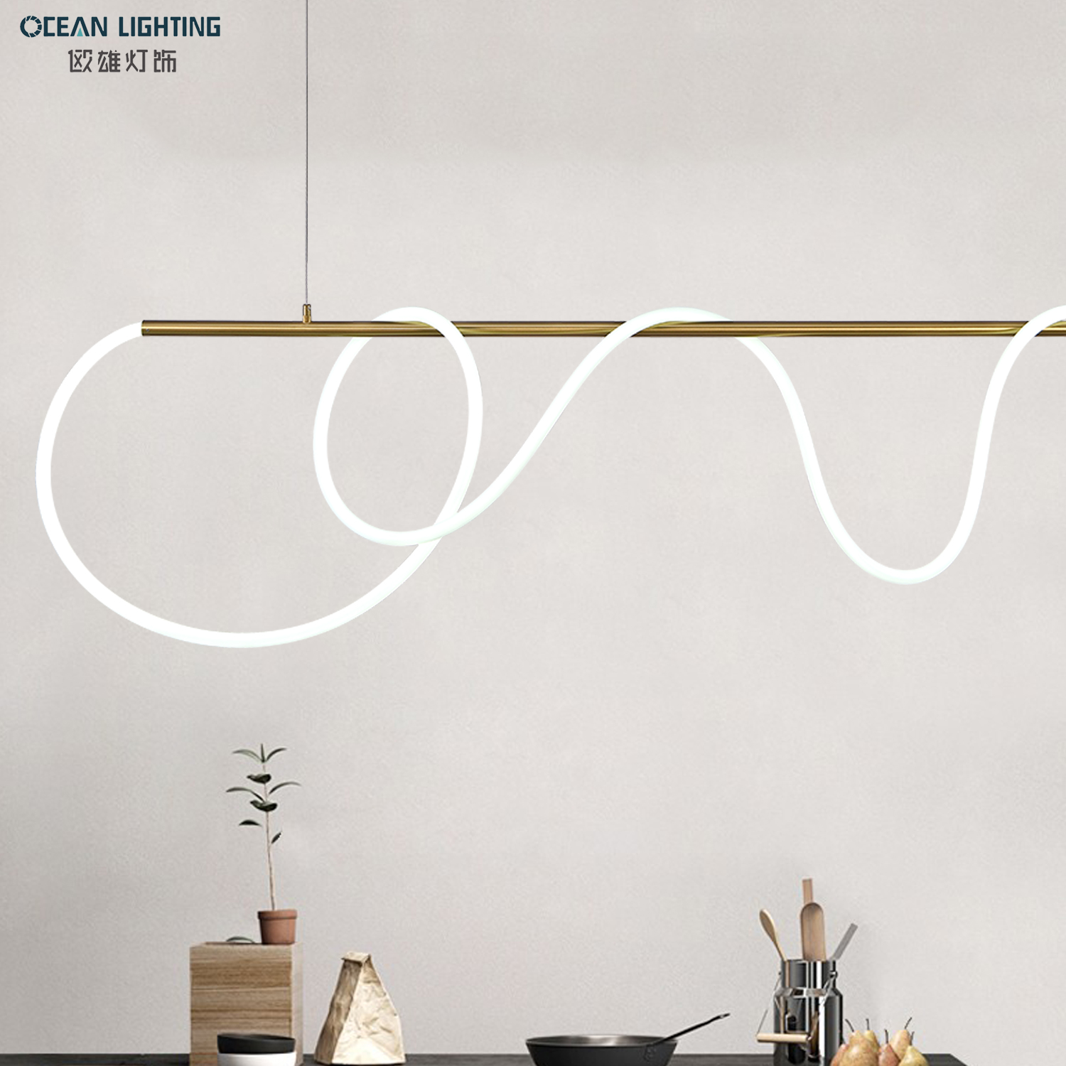 Contemporary Nordic Long Gold Metal Silica Gel Hanging Lantern Modern Designer Brass Pendant Kitchen Lights