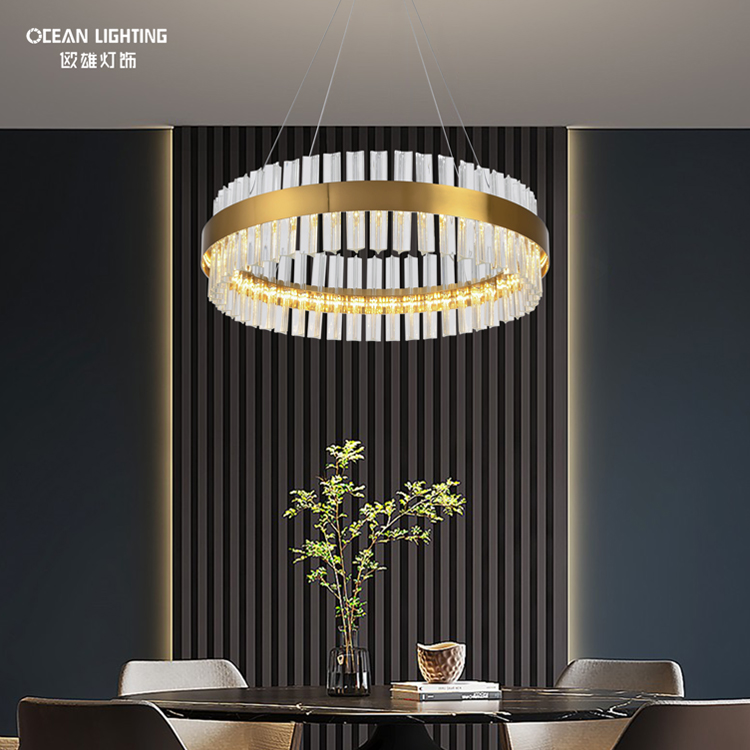Ocean Lighting Luxury Cristal Lamp Double Layer Decoration Chandelier Gold Pendant Lamp